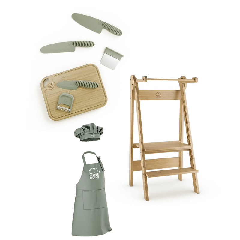 Læringstårn + Køkkensæt + Forklædesæt
